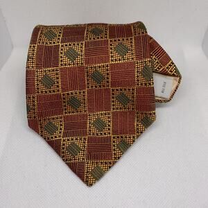 Burma Bibas Mens Silk Tie Long Jacquard Tie Gold Yellow Olive Green Block Tie